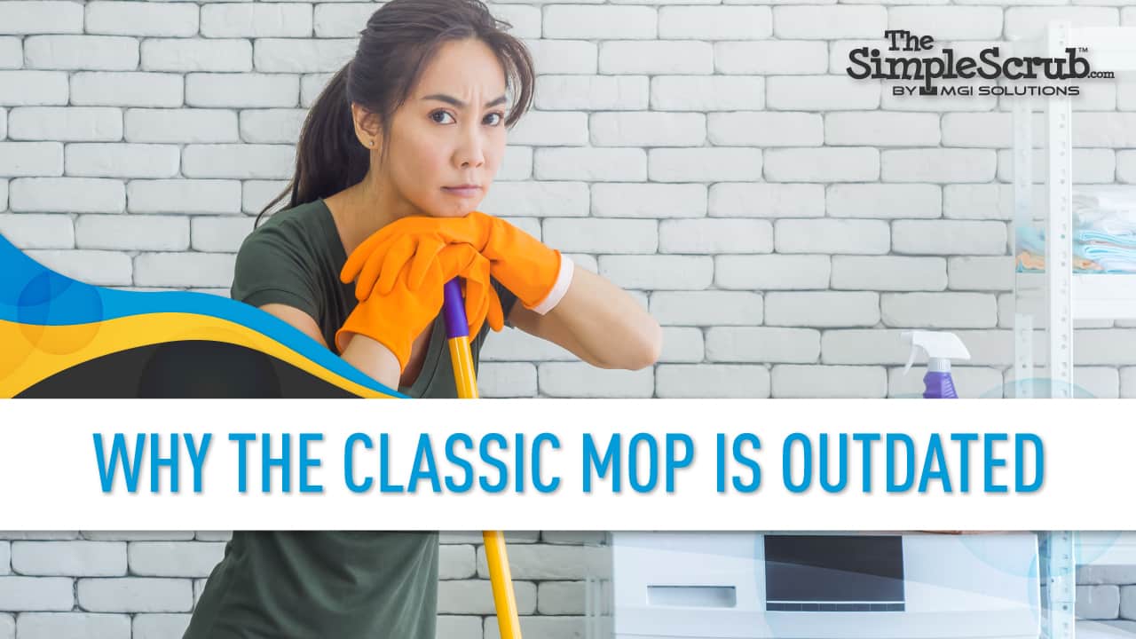The Simple Scrub blog banner features a disappointed woman leaning on a mop with text overlay, 