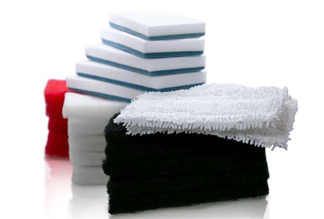 The Simple Scrub Variety Pack includes two microfiber, five black, five white, and five red, and five magic eraser cleaning pads