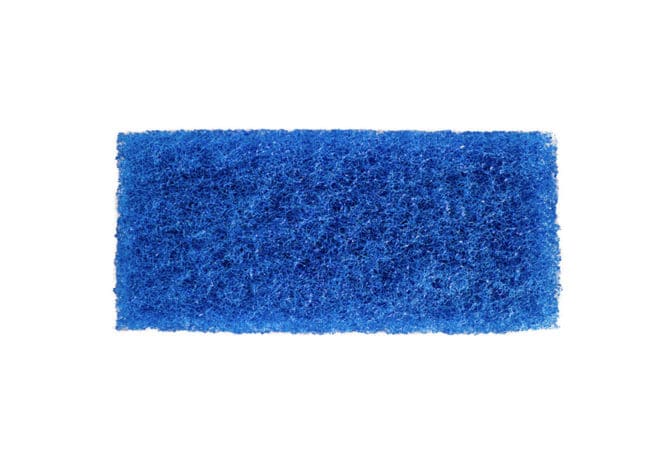 An aerial view of The Simple Scrub Blue Pad, one of the coarsest scrubbing pads offered by The Simple Scrub brand.